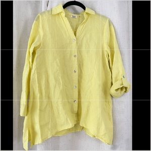Symple NYC 100% linen button down yellow petite small